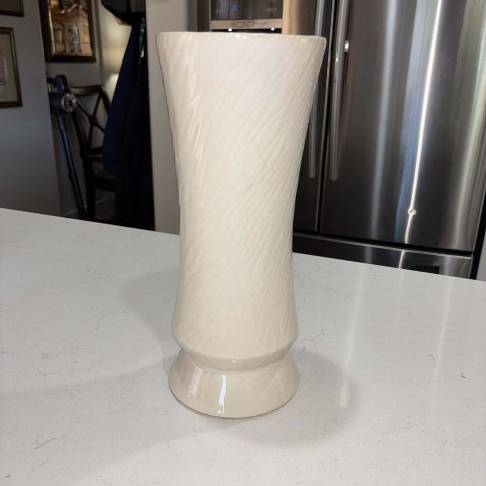 Vintage McCoy Pottery White Swirl Pedestal Vase